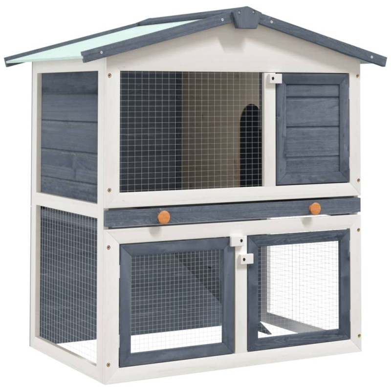 vidaXL Jaula conejera con 3 puertas madera gris vidaXL Jaula conejera con 3 puertas madera gris