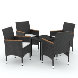 vidaXL Juego de comedor de jardín 5 piezas con cojines negro