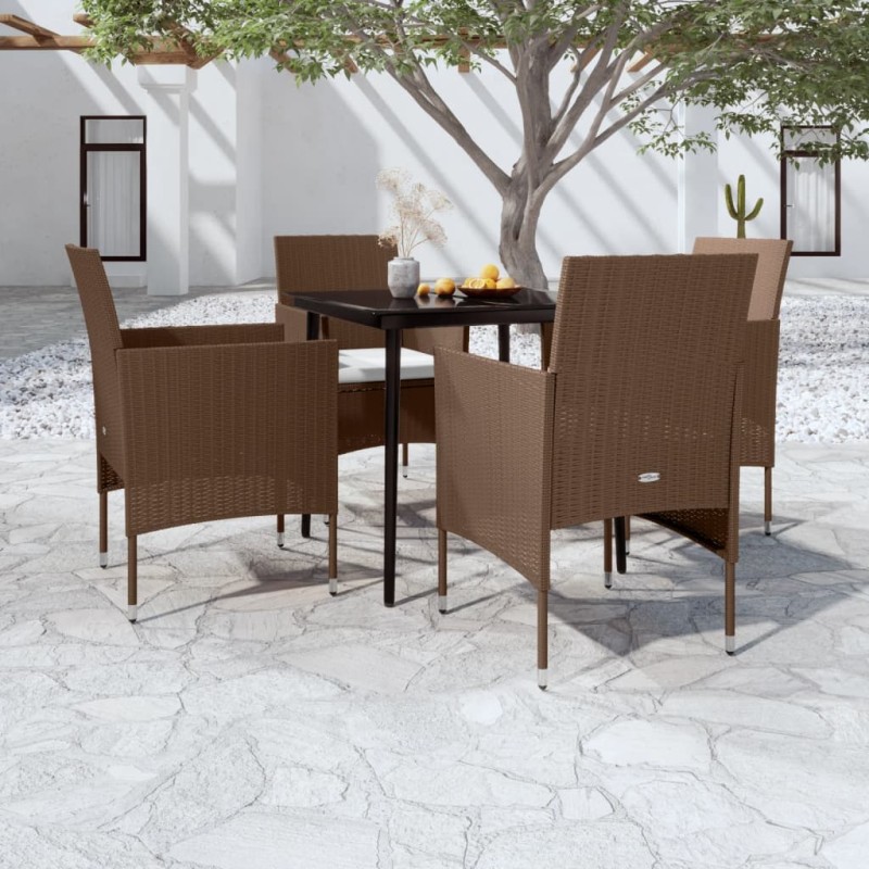 vidaXL Juego de comedor de jardín 5 piezas con cojines marrón y negro vidaXL Juego de comedor de jardín 5 piezas con cojines marrón y negro