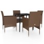 vidaXL Juego de comedor de jardín 5 piezas con cojines marrón y negro vidaXL Juego de comedor de jardín 5 piezas con cojines marrón y negro