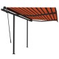 vidaXL Toldo manual retráctil con postes naranja y marrón 3x2,5 m