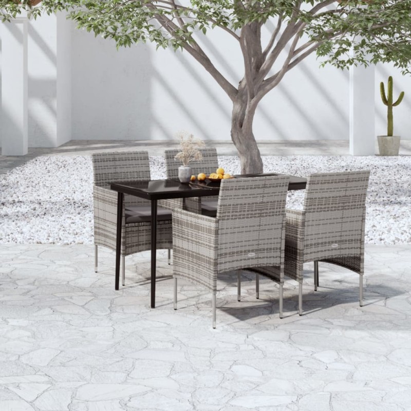vidaXL Juego de comedor para jardín 5 piezas con cojines gris y negro vidaXL Juego de comedor para jardín 5 piezas con cojines gris y negro