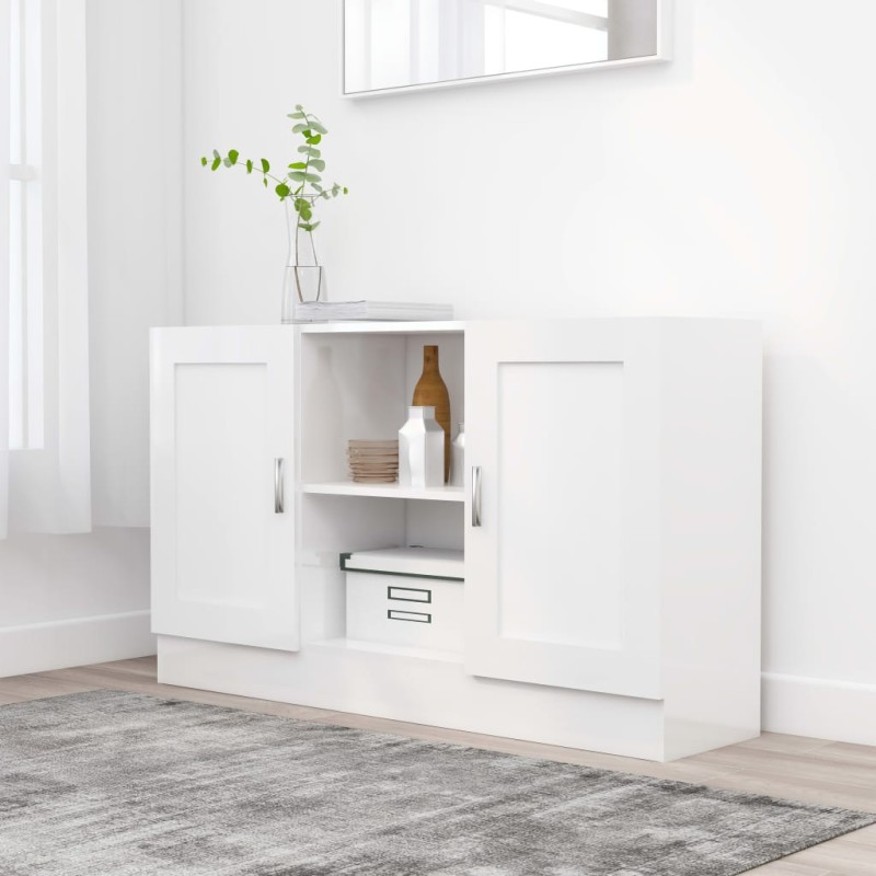 vidaXL Aparador madera contrachapada blanco brillante 120x30,5x70 cm vidaXL Aparador madera contrachapada blanco brillante 120x30,5x70 cm