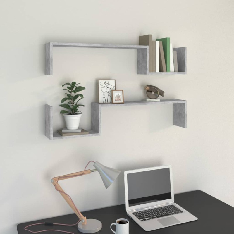 vidaXL Estantes de pared 2 uds madera de ingeniería gris 100x15x20 cm vidaXL Estantes de pared 2 uds madera de ingeniería gris 100x15x20 cm