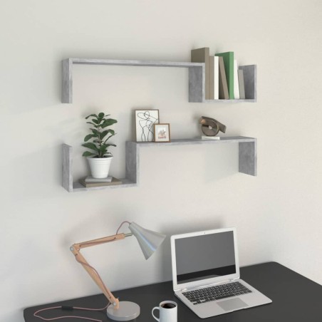 vidaXL Estantes de pared 2 uds madera de ingeniería gris 100x15x20 cm