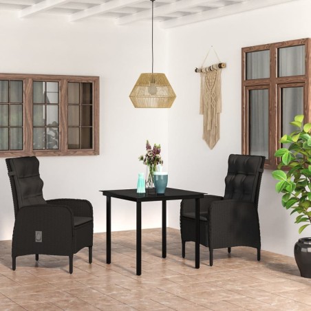 vidaXL Juego de comedor de jardín 3 piezas con cojines negro
