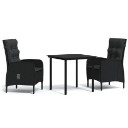 vidaXL Juego de comedor de jardín 3 piezas con cojines negro