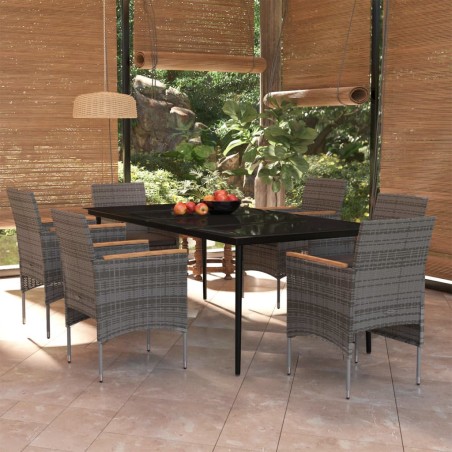 vidaXL Juego de comedor de jardín 7 piezas con cojines gris y negro
