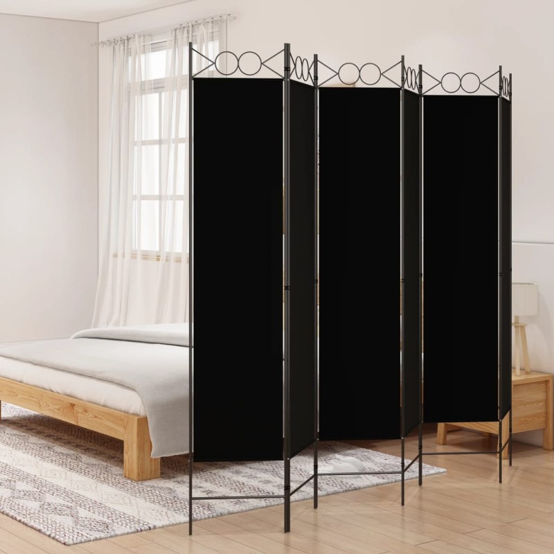vidaXL Biombo divisor de 6 paneles de tela negro 240x200 cm vidaXL Biombo divisor de 6 paneles de tela negro 240x200 cm