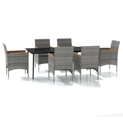 vidaXL Juego de comedor de jardín 7 piezas con cojines gris y negro