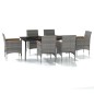 vidaXL Juego de comedor de jardín 7 piezas con cojines gris y negro