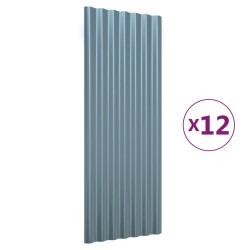vidaXL Paneles de tejado 12 unidades acero recubierto gris 100x36 cm