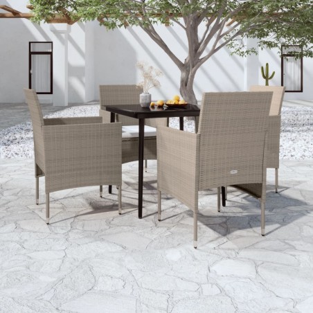 vidaXL Juego de comedor de jardín 5 piezas con cojines beige y negro