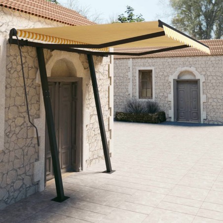 vidaXL Toldo manual retráctil con postes amarillo y blanco 3x2,5 m