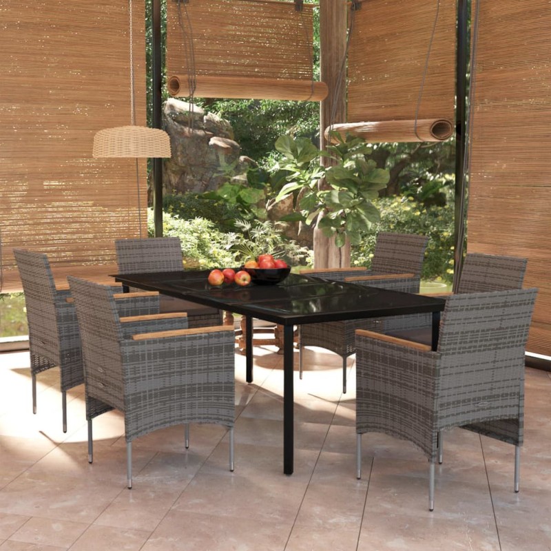 vidaXL Juego de comedor de jardín 7 piezas con cojines gris y negro vidaXL Juego de comedor de jardín 7 piezas con cojines gris y negro