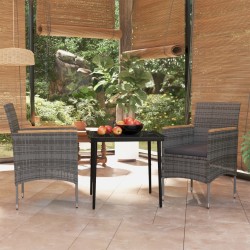 vidaXL Juego de comedor de jardín 3 piezas con cojines gris y negro