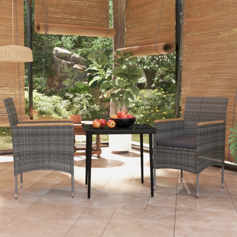 vidaXL Juego de comedor de jardín 3 piezas con cojines gris y negro vidaXL Juego de comedor de jardín 3 piezas con cojines gris y negro