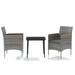 vidaXL Juego de comedor de jardín 3 piezas con cojines gris y negro