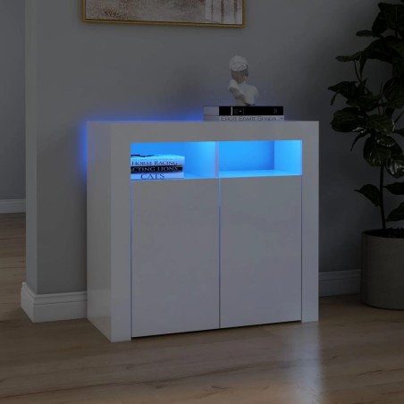 vidaXL Aparador con luces LED blanco brillante 80x35x75 cm