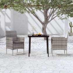 vidaXL Juego de comedor de jardín 3 piezas con cojines gris y negro