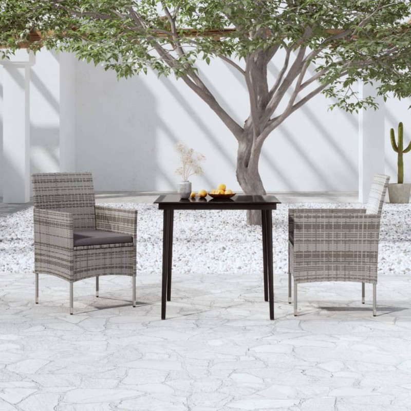 vidaXL Juego de comedor de jardín 3 piezas con cojines gris y negro vidaXL Juego de comedor de jardín 3 piezas con cojines gris y negro