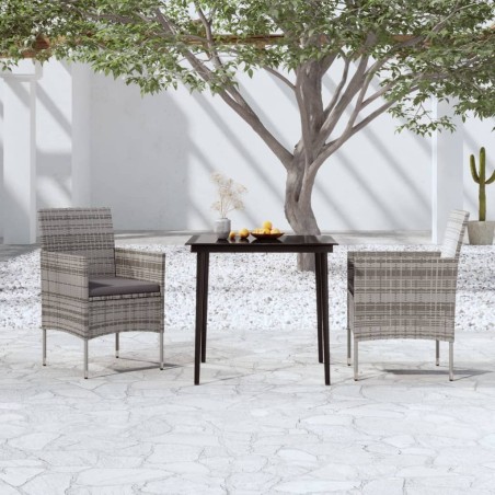 vidaXL Juego de comedor de jardín 3 piezas con cojines gris y negro