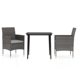 vidaXL Juego de comedor de jardín 3 piezas con cojines gris y negro