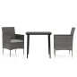 vidaXL Juego de comedor de jardín 3 piezas con cojines gris y negro vidaXL Juego de comedor de jardín 3 piezas con cojines gris y negro
