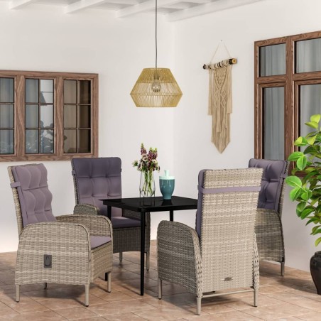 vidaXL Juego de comedor para jardín 5 piezas con cojines gris y negro
