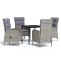 vidaXL Juego de comedor para jardín 5 piezas con cojines gris y negro vidaXL Juego de comedor para jardín 5 piezas con cojines gris y negro