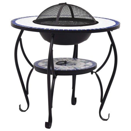 vidaXl Brasero de mosaico cerámica azul y blanco 68 cm
