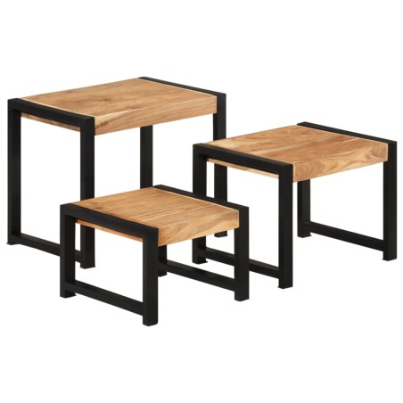 vidaXL Mesas apilables 3 uds madera maciza con acabado de sheesham