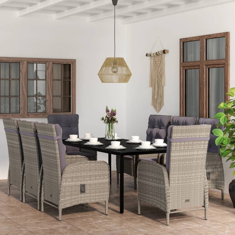 vidaXL Juego de comedor de jardín 9 piezas gris y negro vidaXL Juego de comedor de jardín 9 piezas gris y negro