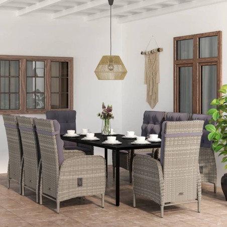 vidaXL Juego de comedor de jardín 9 piezas gris y negro