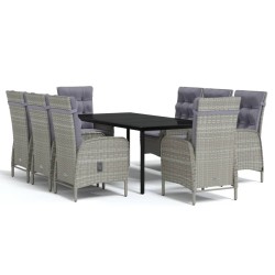 vidaXL Juego de comedor de jardín 9 piezas gris y negro