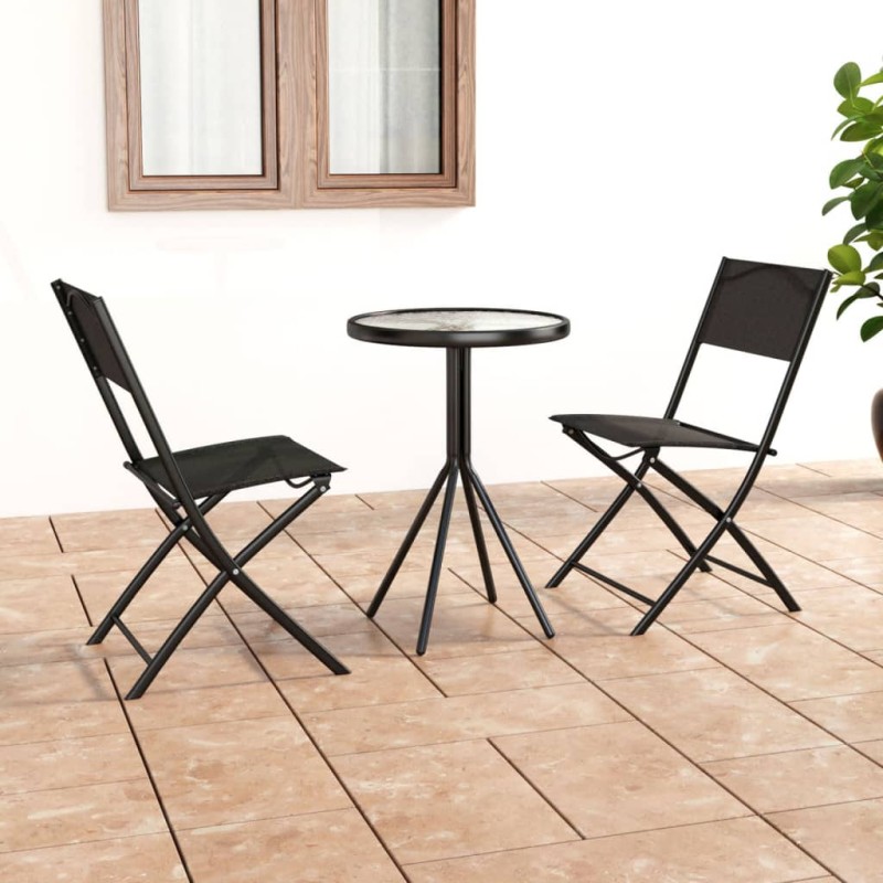 vidaXL Mesa y sillas de bistró 3 piezas acero negro vidaXL Mesa y sillas de bistró 3 piezas acero negro
