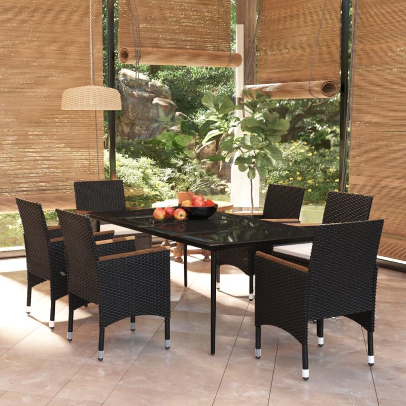 vidaXL Juego de comedor de jardín 7 piezas con cojines negro vidaXL Juego de comedor de jardín 7 piezas con cojines negro