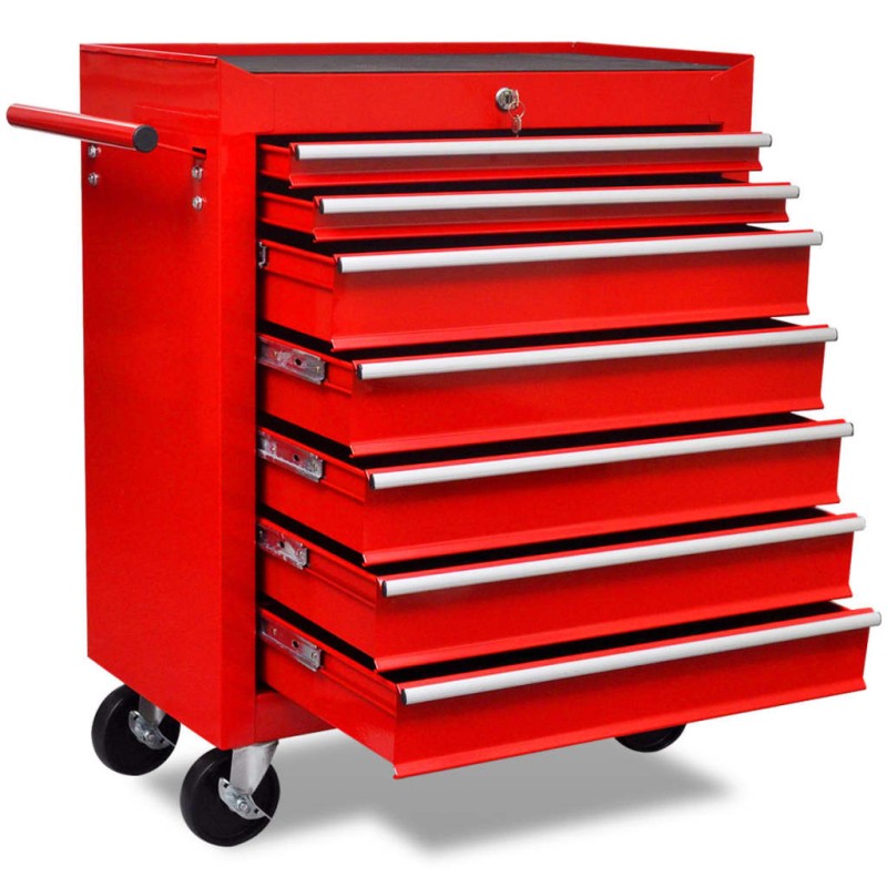 vidaXL Carrito caja de herramientas 7 cajones rojo vidaXL Carrito caja de herramientas 7 cajones rojo