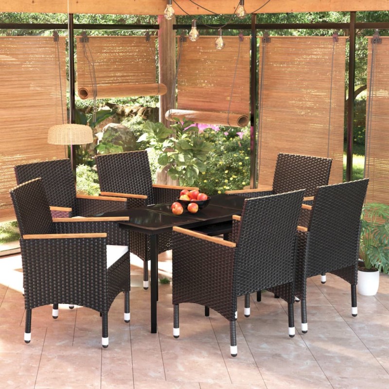 vidaXL Juego de comedor de jardín 7 piezas con cojines negro