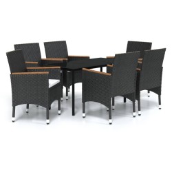 vidaXL Juego de comedor de jardín 7 piezas con cojines negro