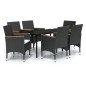 vidaXL Juego de comedor de jardín 7 piezas con cojines negro