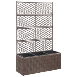 vidaXL Enrejado y arriate 3 macetas ratán sintético marrón 83x30x130cm