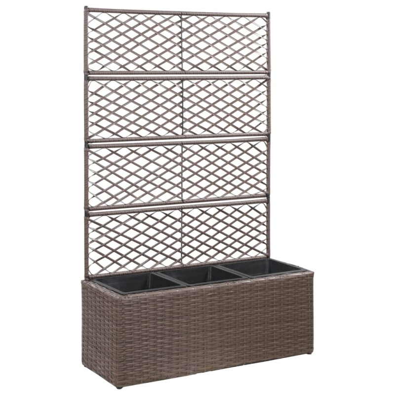 vidaXL Enrejado y arriate 3 macetas ratán sintético marrón 83x30x130cm vidaXL Enrejado y arriate 3 macetas ratán sintético marrón 83x30x130cm