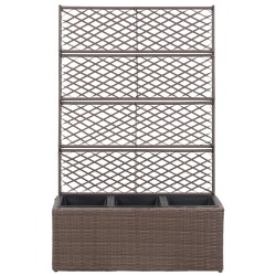 vidaXL Enrejado y arriate 3 macetas ratán sintético marrón 83x30x130cm