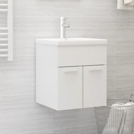 vidaXL Armario para lavabo contrachapada blanco brillo 41x38,5x46 cm