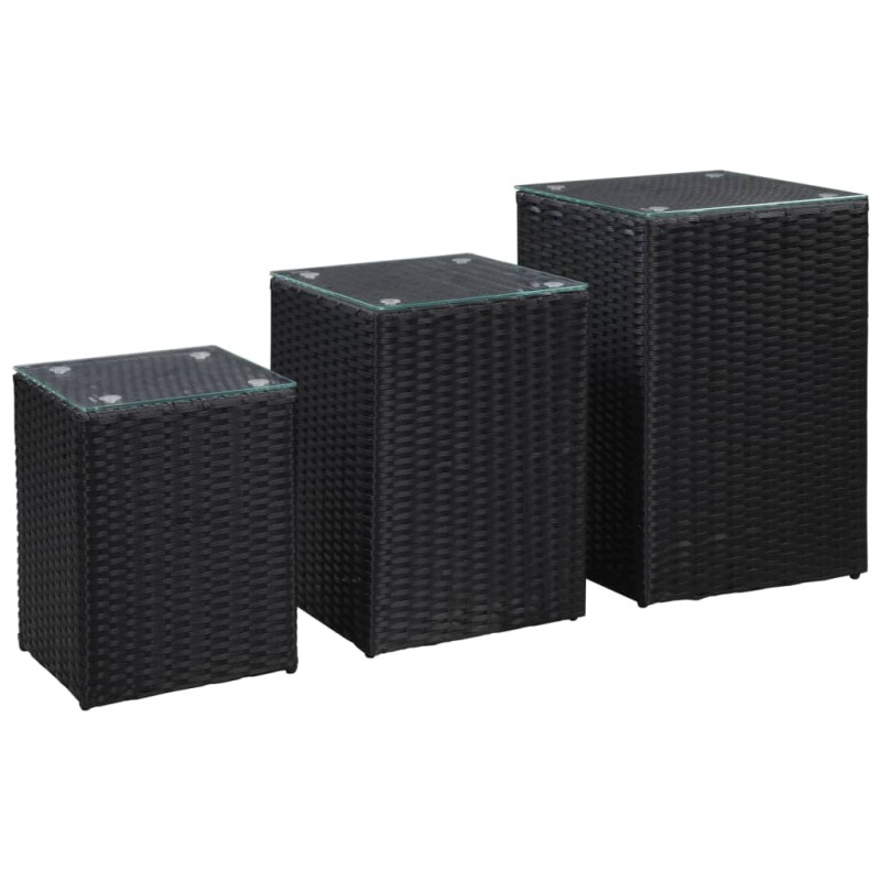vidaXL Mesas auxiliares 3 pzas superficie vidrio ratán sintético negro vidaXL Mesas auxiliares 3 pzas superficie vidrio ratán sintético negro