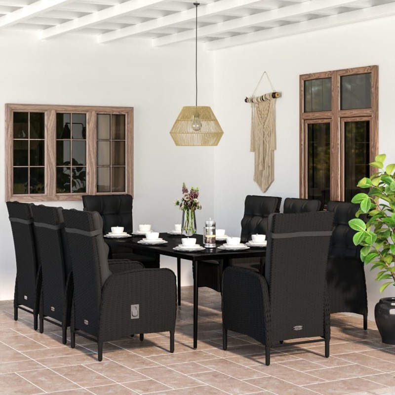 vidaXL Juego de comedor de jardín 9 piezas con cojines negro vidaXL Juego de comedor de jardín 9 piezas con cojines negro