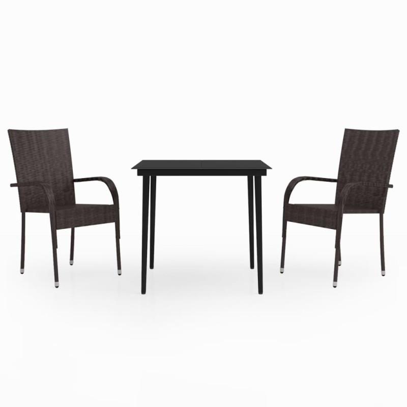 vidaXL Juego de comedor de jardín 3 piezas marrón y negro vidaXL Juego de comedor de jardín 3 piezas marrón y negro