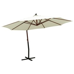 vidaXL Sombrilla colgante con poste de madera blanco arena 350cm