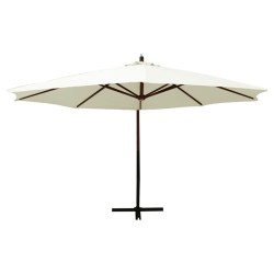 vidaXL Sombrilla colgante con poste de madera blanco arena 350cm